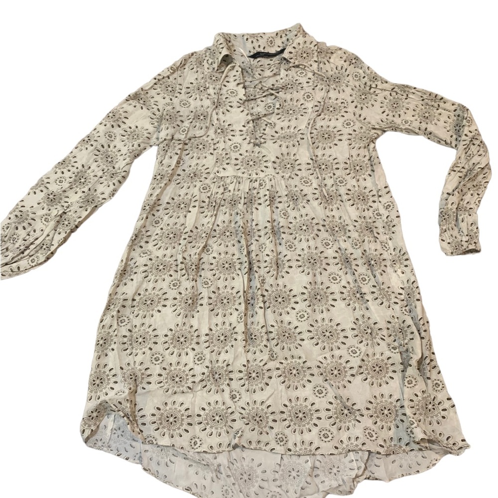 Zara Babydoll Beige Floral Mini Dress